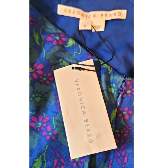 Veronica Beard Lyric Floral Print One-Shoulder Silk Blouse Blue 2 NEW - Picture 3 of 8